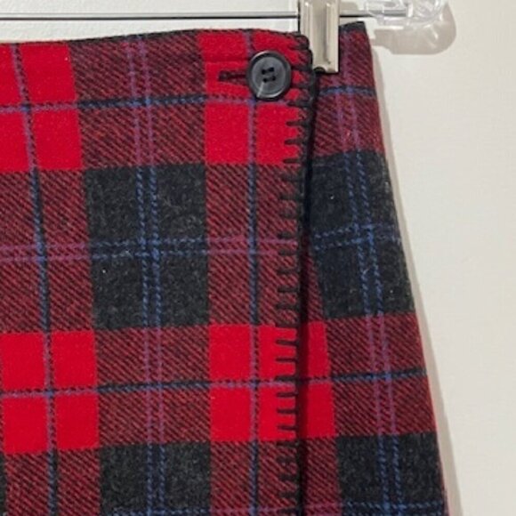 Talbots Petites Red Tartan Plaid Wool Blend Button Wrap Skirt Size 10P - Picture 4 of 8